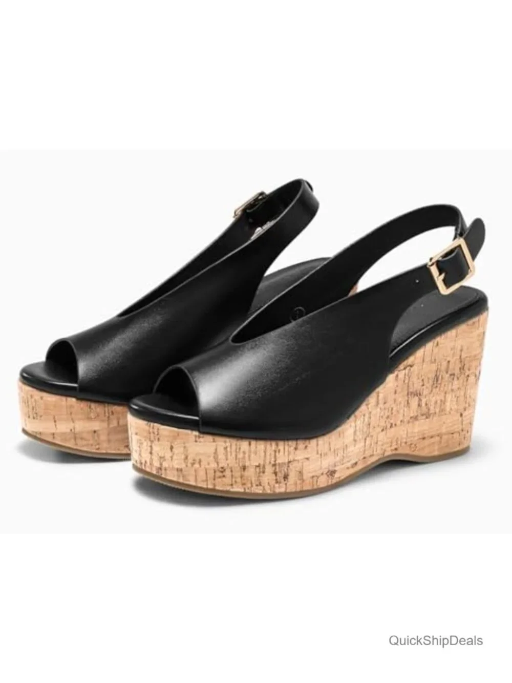 Womens Platform Wedge Sandals Open Peep Toe Slingback Cork High Heels Summer